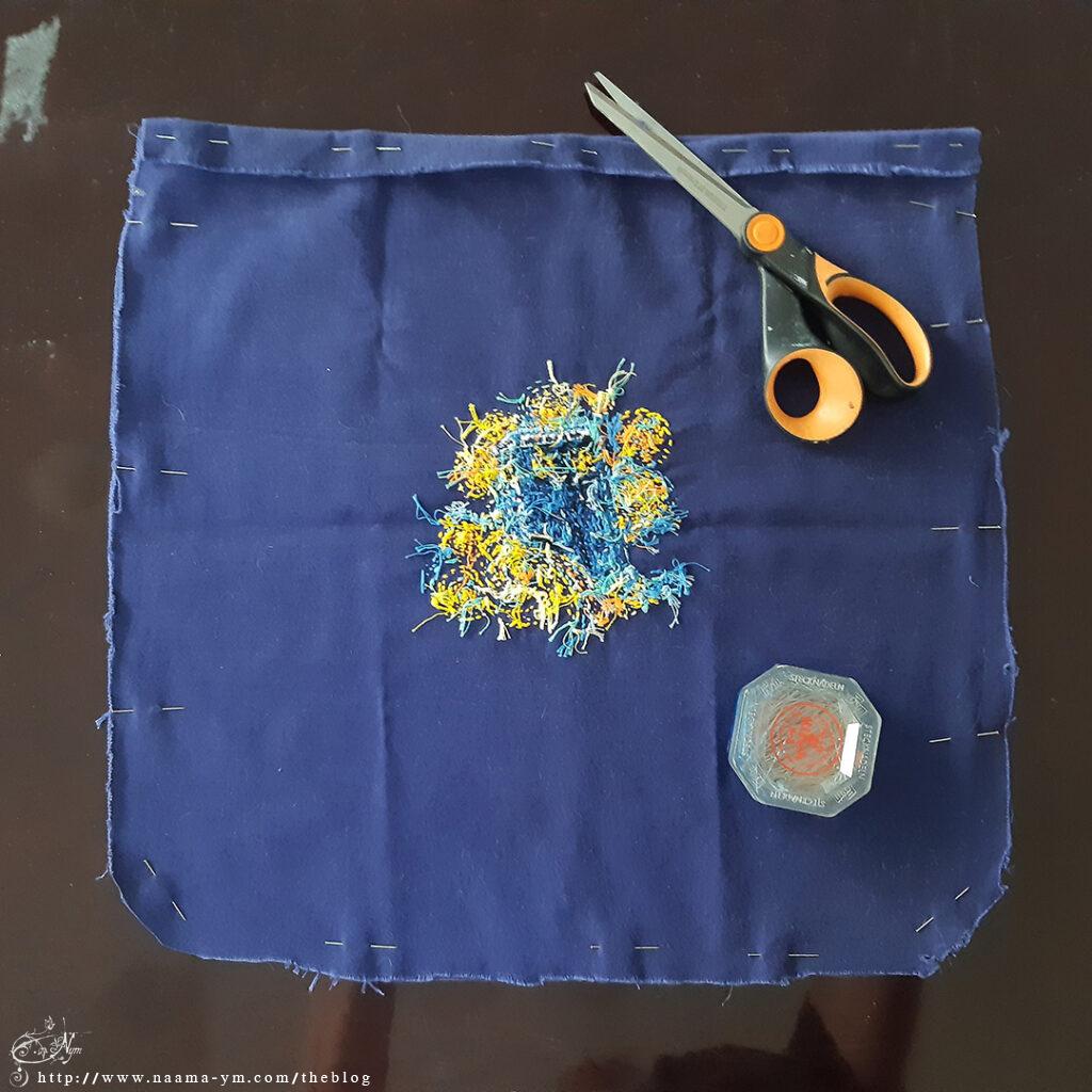 preparing the fabric to saw the bag